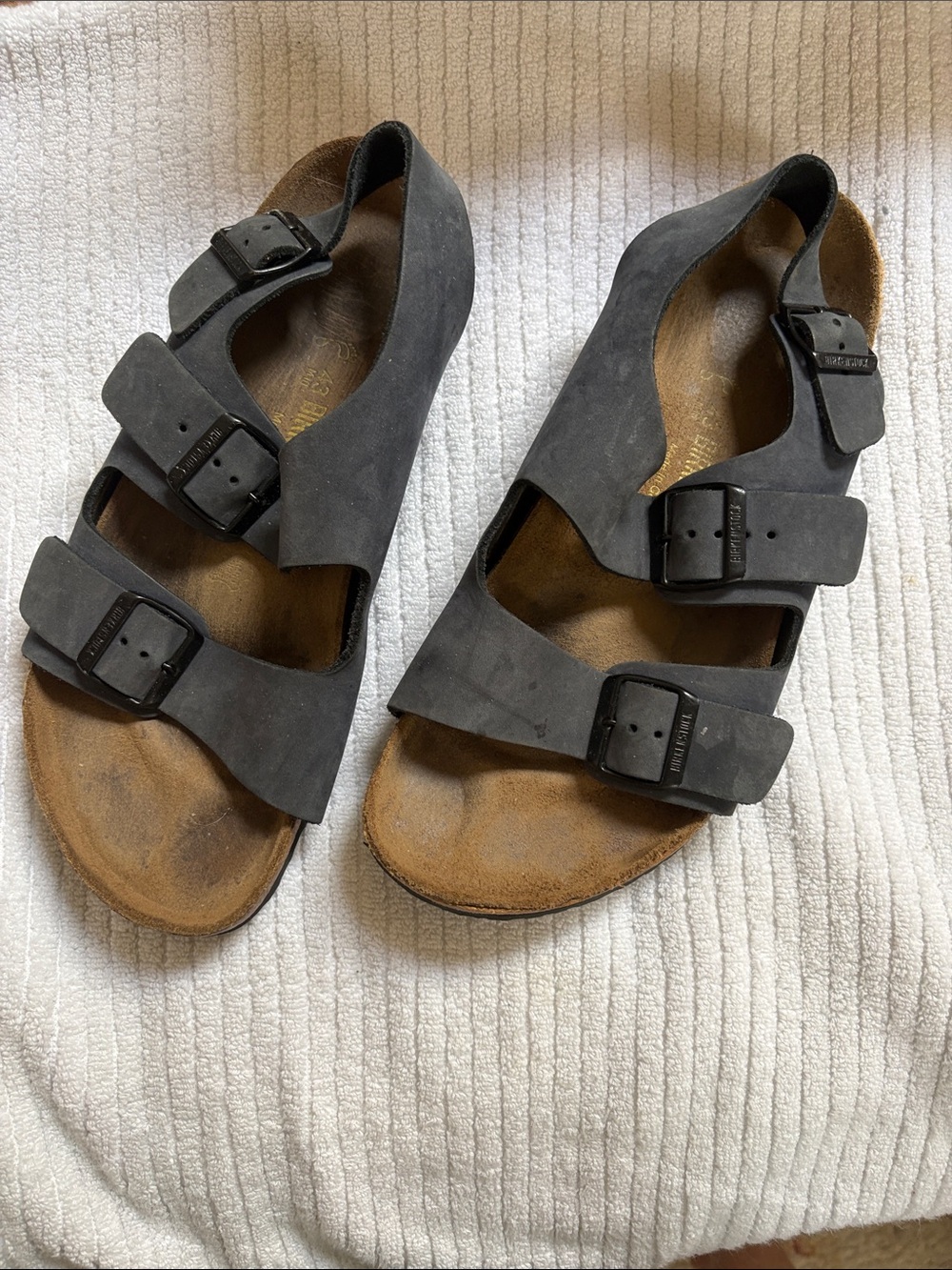 Birkenstock Blue men’s Three-Strap Leather Sandals
